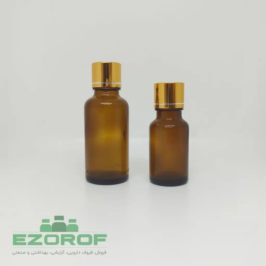 شیشه ۱۰۰ میل قهوه ای با درب ۱۸ طلایی خط دار