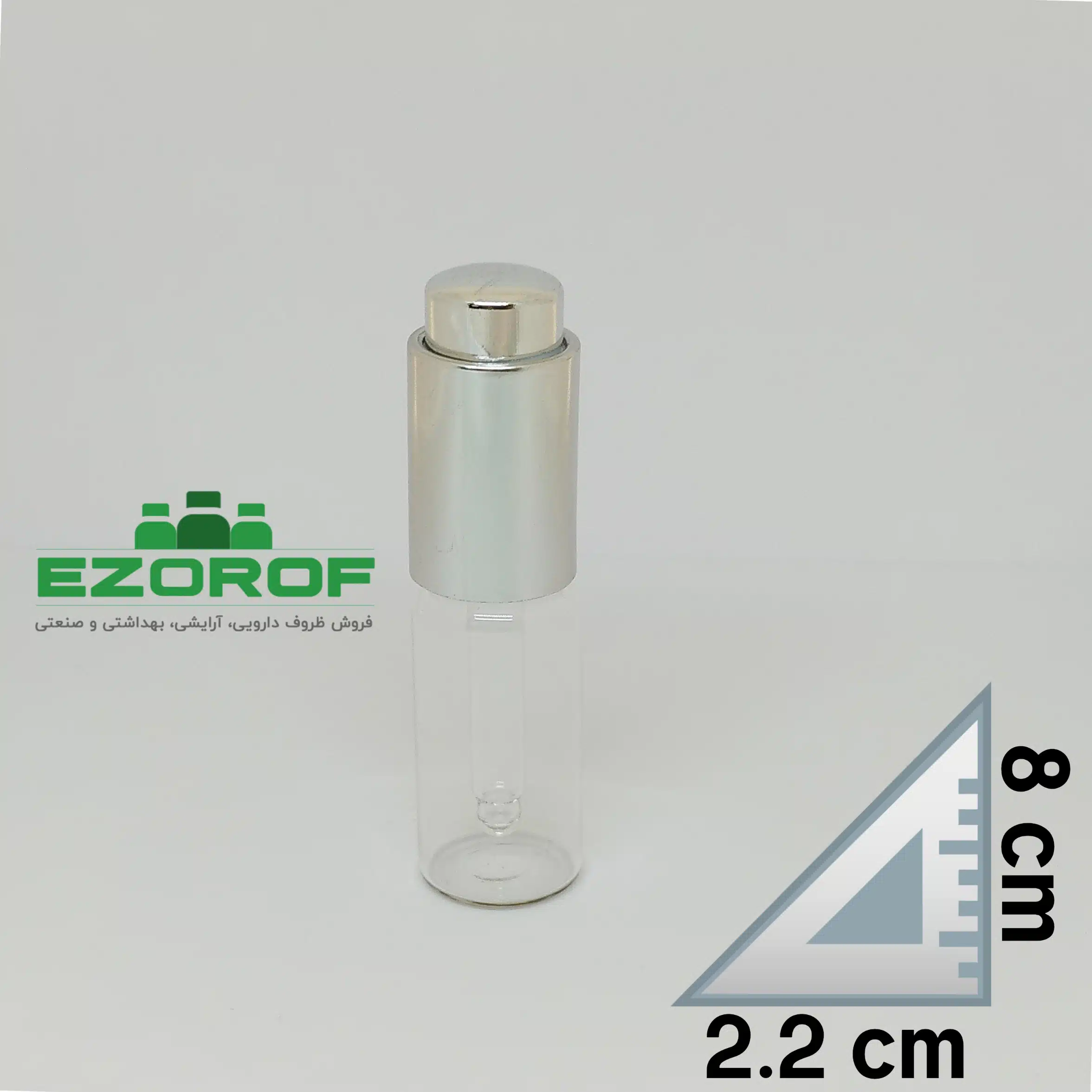 شیشه ویال ۱۰ میل شفاف با قطره چکان دکمه ای براق و میله - Image 2