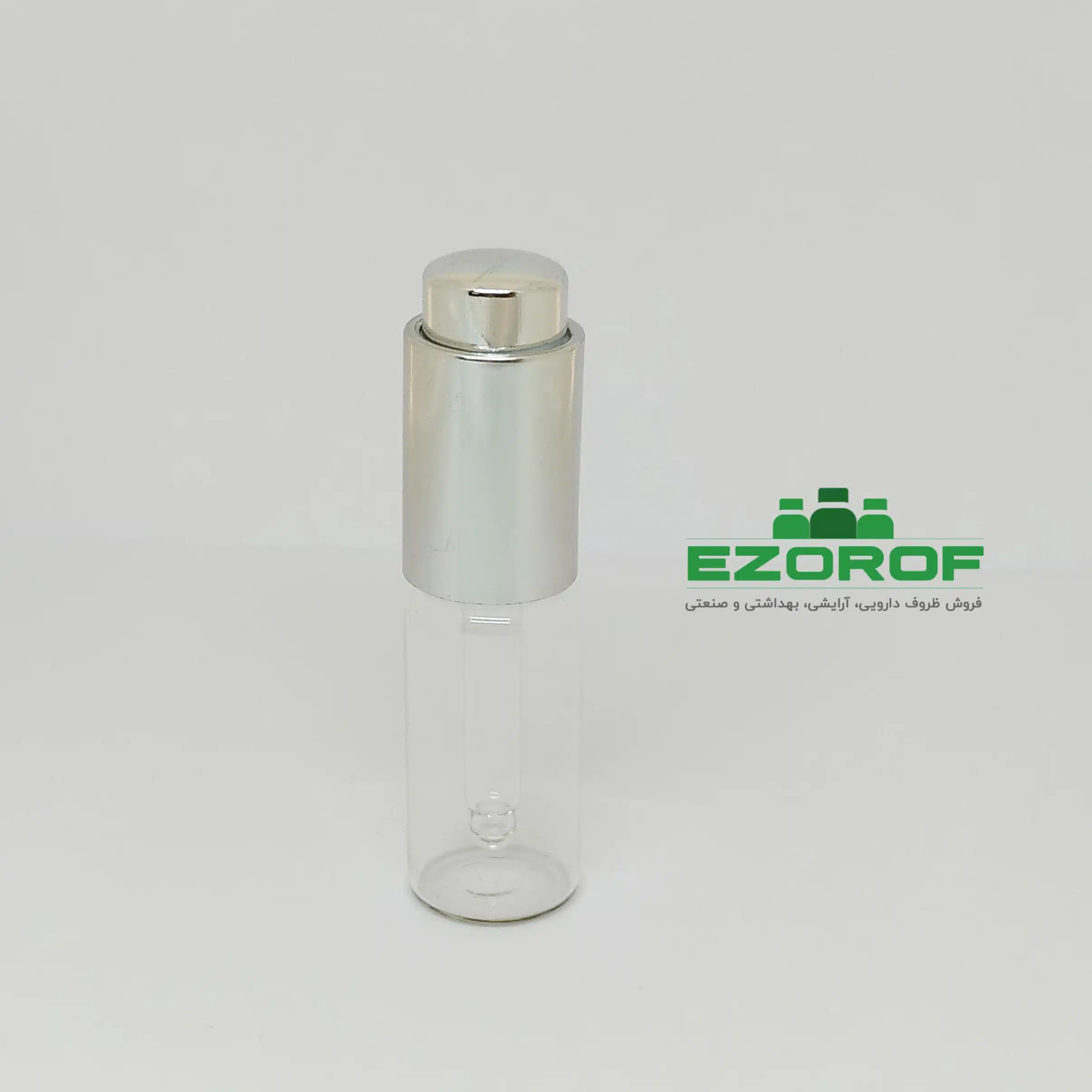 شیشه ویال ۱۰ میل شفاف با قطره چکان دکمه ای براق و میله - Image 3