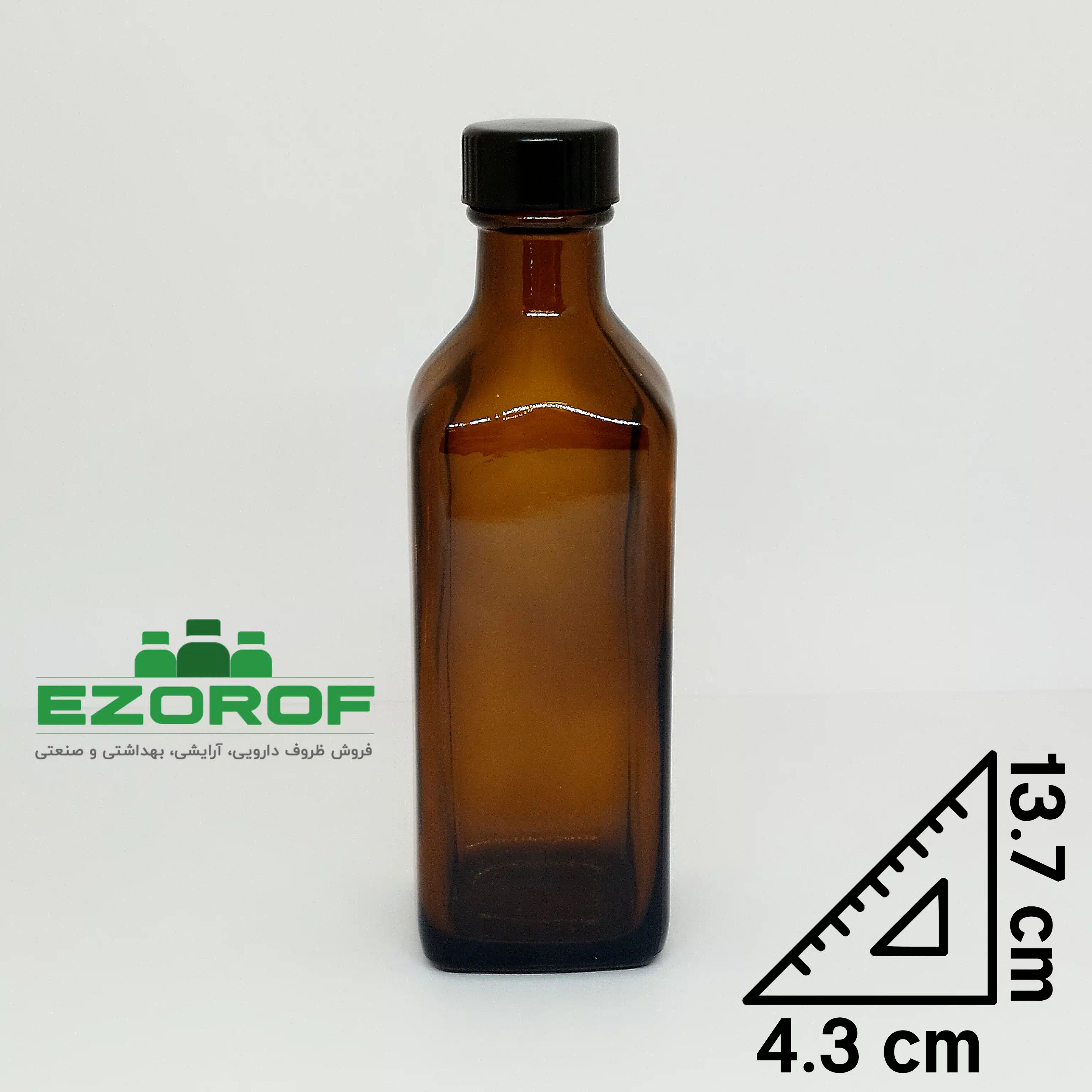 شیشه ۱۲۰ میل قهوه ای چهارگوش با درب مشکی - Image 2