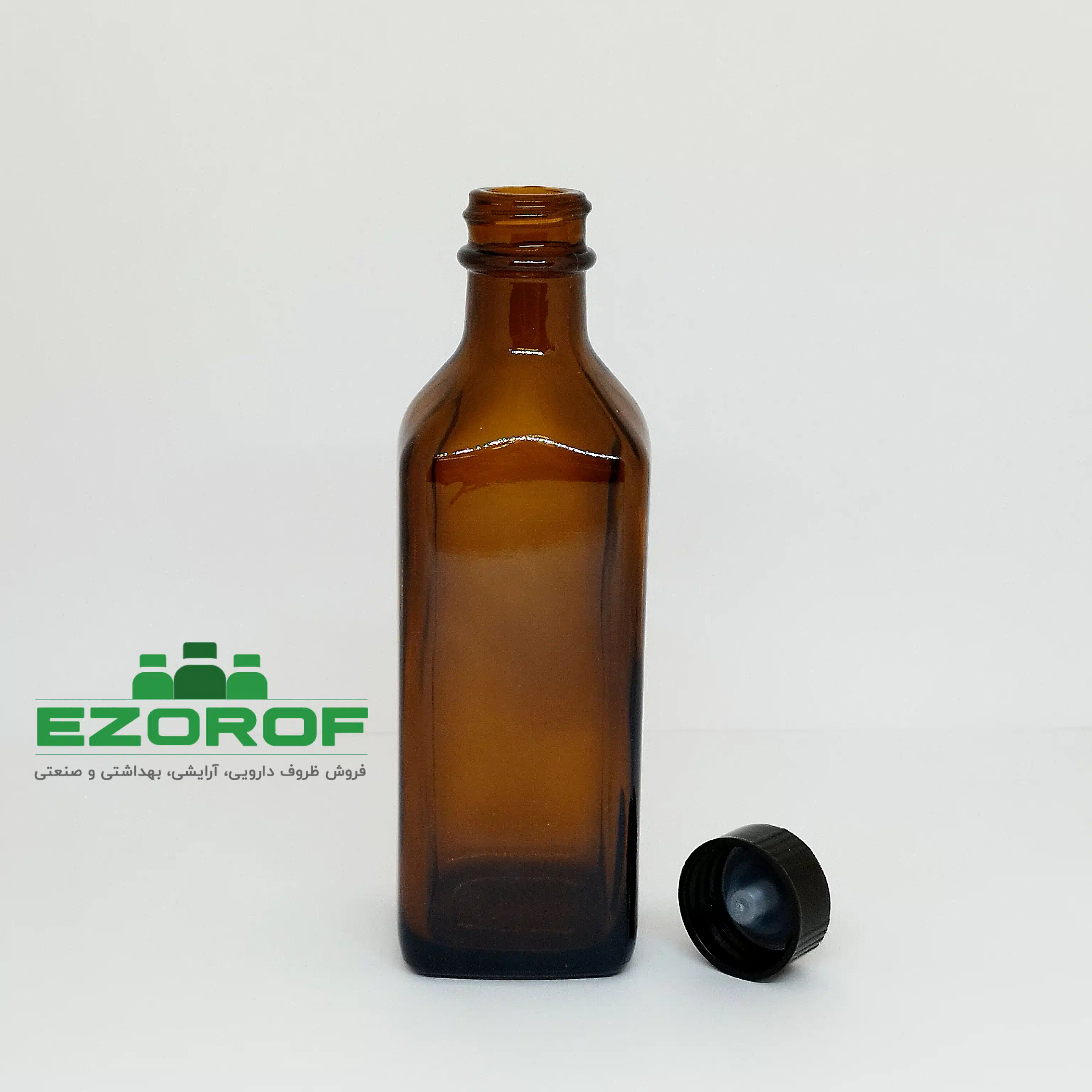 شیشه ۱۲۰ میل قهوه ای چهارگوش با درب مشکی - Image 3