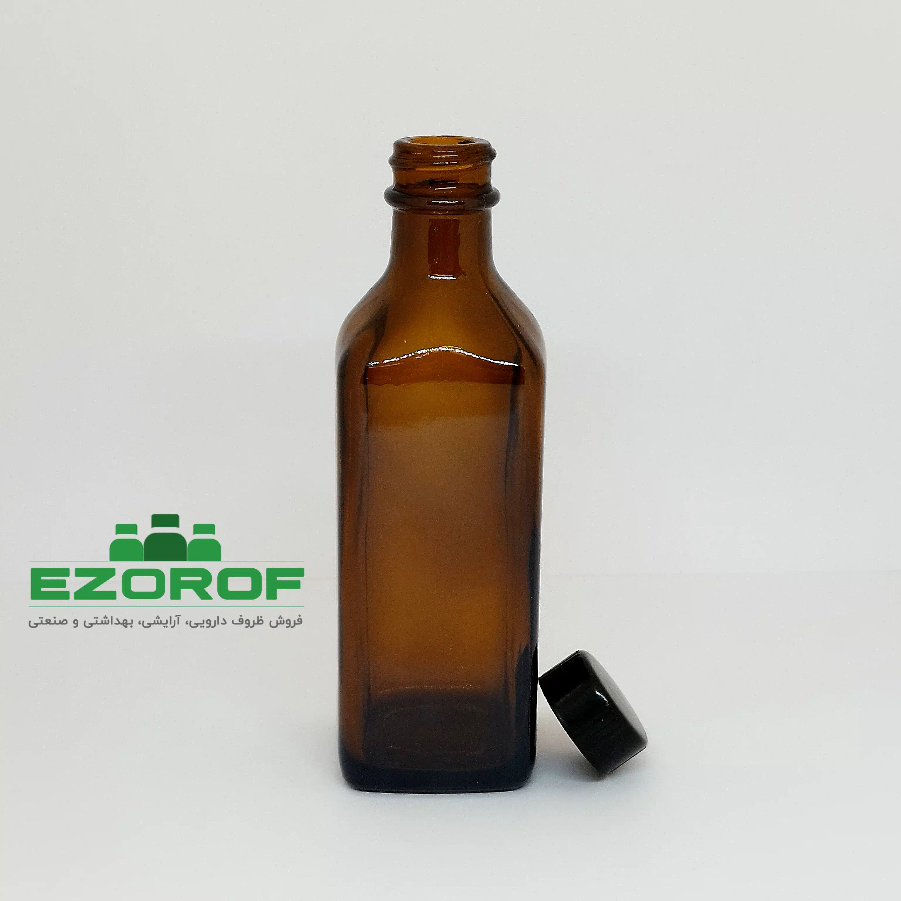 شیشه ۱۲۰ میل قهوه ای چهارگوش با درب مشکی - Image 4