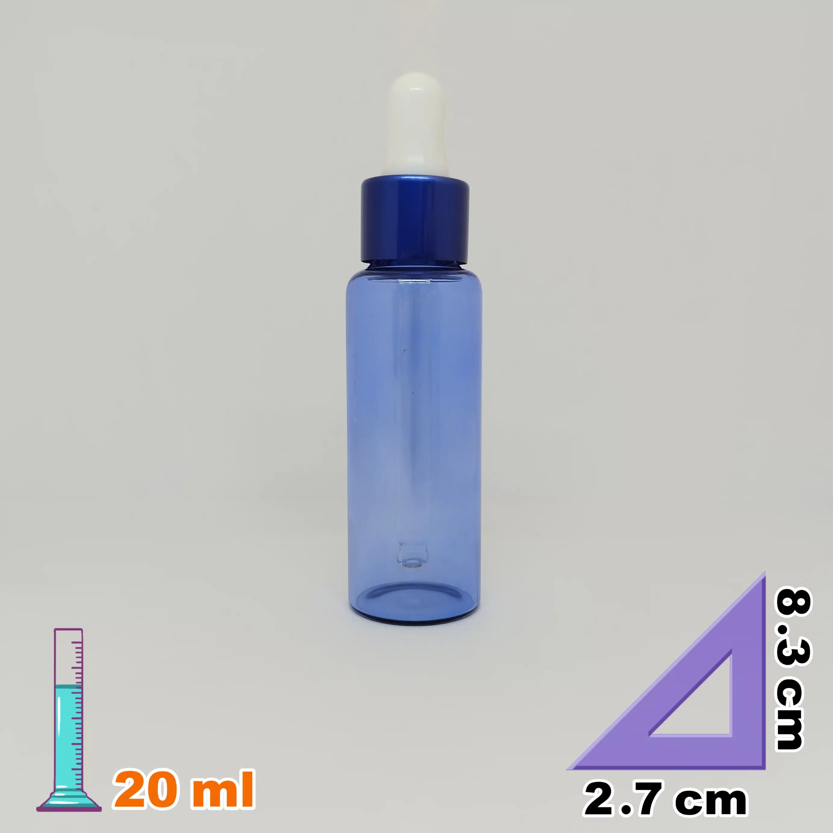 شیشه ویال ۲۰ میل آبی وارداتی با قطره چکان آبی سفید و میله - Image 2