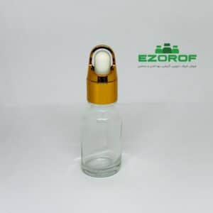 شیشه قطره 18 میل شفاف با قطره چکان قلابدار طلایی