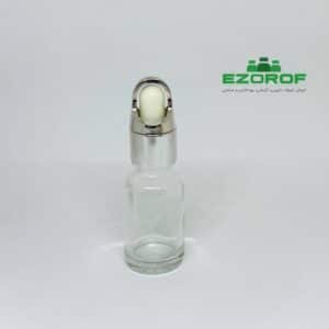 شیشه قطره 18 میل شفاف با قطره چکان قلابدار نقره ای