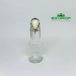 شیشه قطره 18 میل شفاف با قطره چکان قلابدار نقره ای